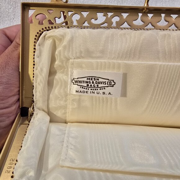 Whiting & Davis Co Mesh White Metal Gold Silver Hand Bag Purse Clutch EUC PRETTY